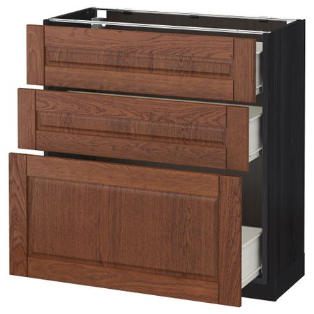Напольный шкаф с 3 ящиками МЕТОД / ФОРВАРА, черный, Филипстад коричневый