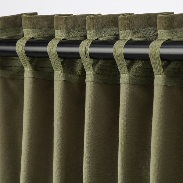 Затемняющие гардины, 2 шт., оливково-зеленый 140x300 см IKEA SANELA САНЕЛА 104.800.75 - фото 3