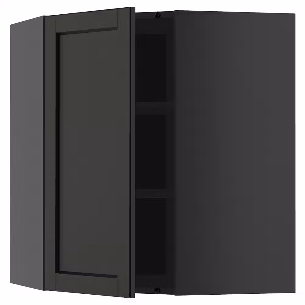 METOD Угловой навесной шкаф с полками - черно-серый/Lerhyttan черная морилка 68x80 см - фото 1