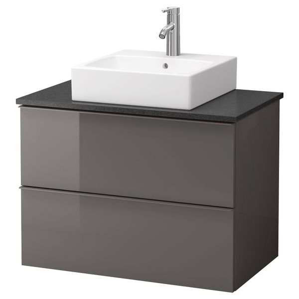 Шк п-раковину/столешн45x45/раковина ГОДМОРГОН/АЛДЕРН / ТОРНВИКЕН, глянцевый серый, черный (82x49x72 см) - схема-чертеж с размерами