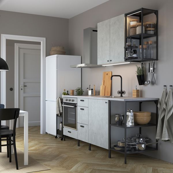 Кухня, 203x63.5x222 см, антрацит, под бетон IKEA BEGIVENHET БЕГИВЕНХЕТ 393.373.98 - фото 3