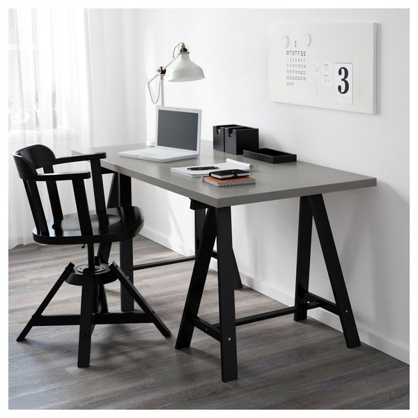 Стол ЛИННМОН / ОДВАЛЬД, серый, черный (150x75 см) - схема-чертеж с размерами