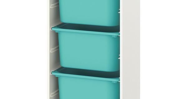 Комбинация для хранения + контейнеры, белый, бирюзовый, 46x30x94 см IKEA TROFAST ТРУФАСТ 393.304.72