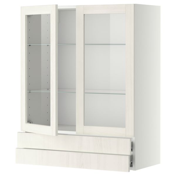 Навесной шкаф, 2 стеклянные дверцы, 2 ящика МЕТОД / ФОРВАРА, белый, Росдаль белый - схема-чертеж с размерами