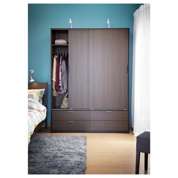 Гардероб с раздвижными дверцами/ 4 ящика ТРИСИЛ, темно-коричневый, черный (154x205 см) - фото 6