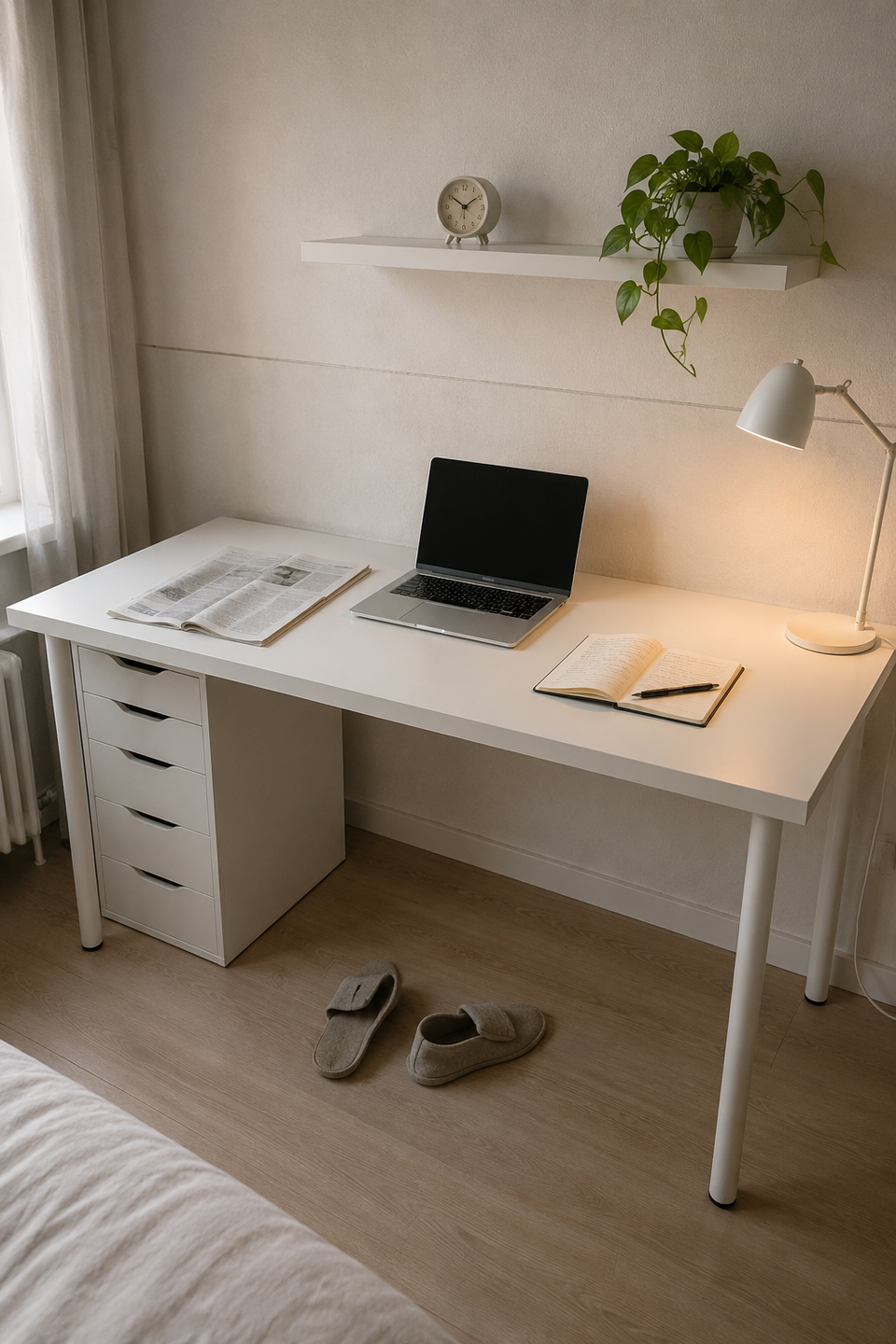 Рабочий стол IKEA LINNMON/ADILS у стены в студии, 150×75 см