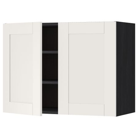 Навесной шкаф с полками, 2 дверцы МЕТОД, черный, Сэведаль белый