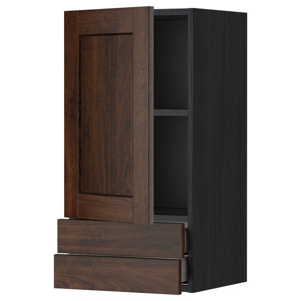Навесной шкаф с дверцей, 2 ящика МЕТОД / МАКСИМЕРА, черный, Эдсерум коричневый - фото 1