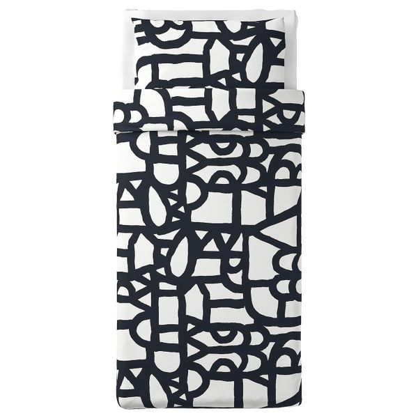 Пододеяльник и 1 наволочка, белый, черный 150x200/50x70 см IKEA SKUGGBRÄCKA СКУГГБРЭККА 304.390.75 - схема-чертеж с размерами
