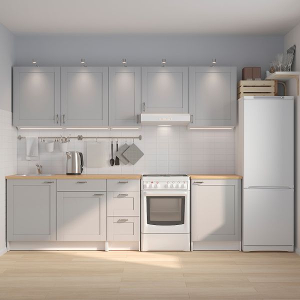 Кухня, серый 280x61x220 см IKEA KNOXHULT КНОКСХУЛЬТ 394.006.67 - схема-чертеж с размерами