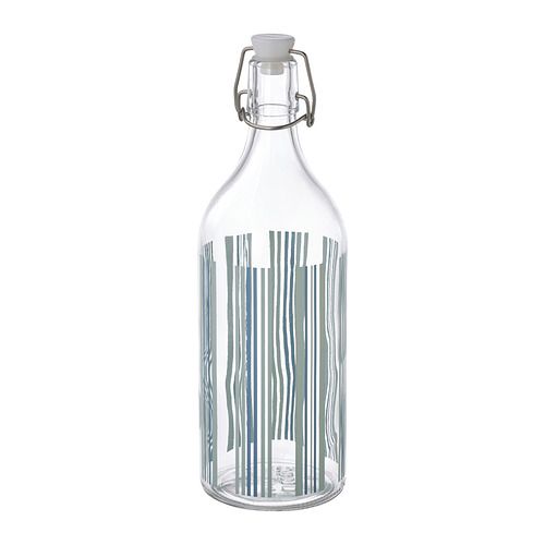 Бутылка с пробкой, 1 л, прозрачное стекло/с рисунком синий-зеленый IKEA KORKEN 705.303.03 - фото 4