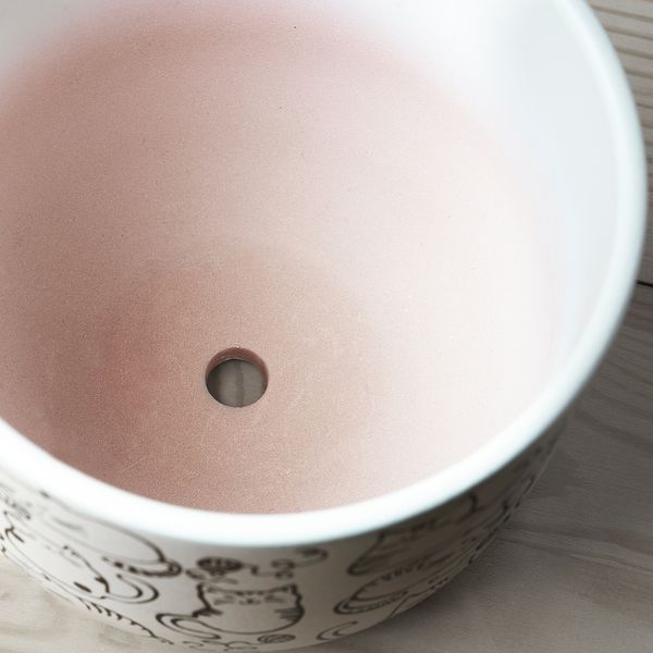 Горшок цветочный, белый/кот 12 см IKEA RUNDMYNTA РУНДМИНТА 004.683.71 - фото 3