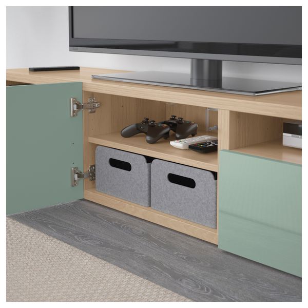 Тумба под ТВ БЕСТО, под беленый дуб, Сельсвикен глянцевый/серо-зеленый светлый (180x40x38 см) - фото 3