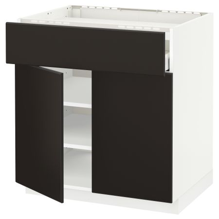 Напольный шкаф для варочной панели, ящик, полка, 2 дверцы МЕТОД / МАКСИМЕРА, белый, Кунгсбакка антрацит (80x60 см)