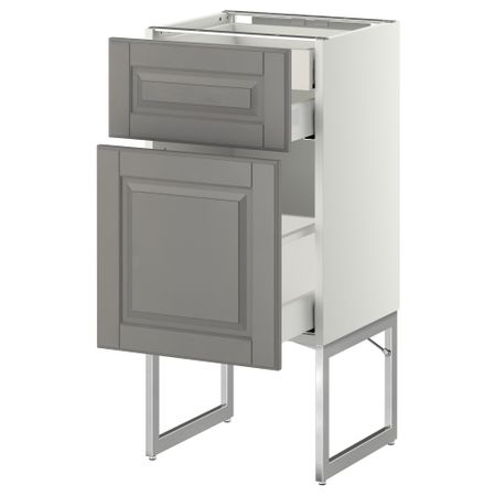 Напольный шкаф 2 фронтальных панели, 2 нижних,1 встроенный ящик МЕТОД / МАКСИМЕРА, белый, Будбин серый