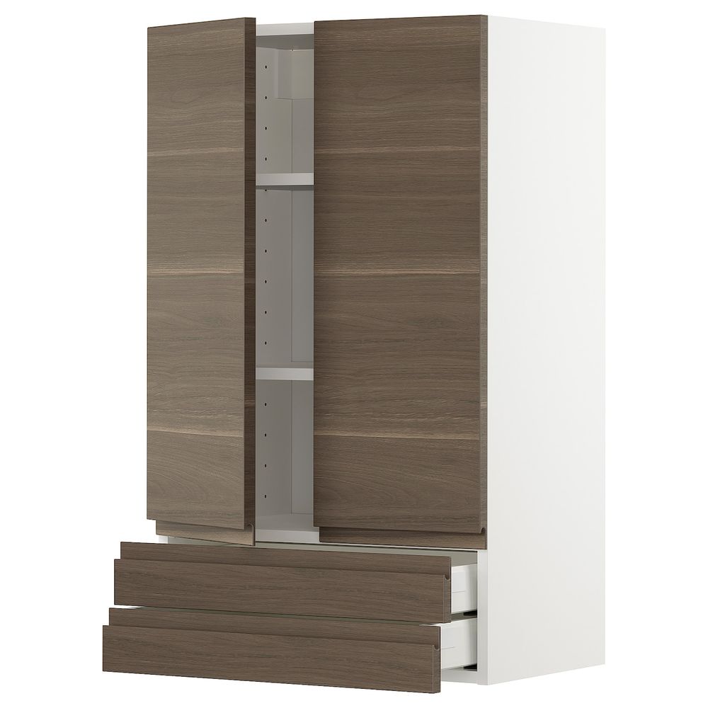 Навесной шкаф/2дверцы/2ящика, белый/Воксторп под грецкий орех 60x100 см IKEA METOD МЕТОД 993.002.45 - фото 1