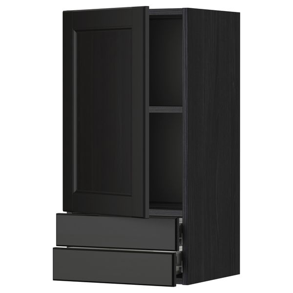 Навесной шкаф с дверцей, 2 ящика МЕТОД / ФОРВАРА, черный, Лаксарби черно-коричневый - фото 1