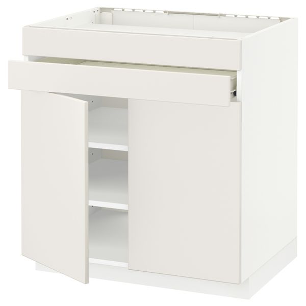 Напольный шкаф для варочной панели, 2 ящика, 2 фасада, 1 ящик МЕТОД / ФОРВАРА, белый, Веддинге белый (80x60 см) - схема-чертеж с размерами