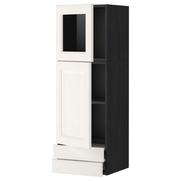 Навесной шкаф, дверцы, стеклянные дверцы, 2 ящика МЕТОД / ФОРВАРА, черный, Лаксарби белый (40x120 см) - фото 1