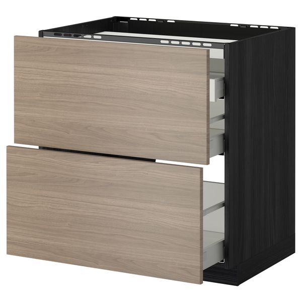 Напольный шкаф, 2 фронтальных панели, 3 ящика МЕТОД / МАКСИМЕРА, черный, Брокхульт светло-серый - схема-чертеж с размерами