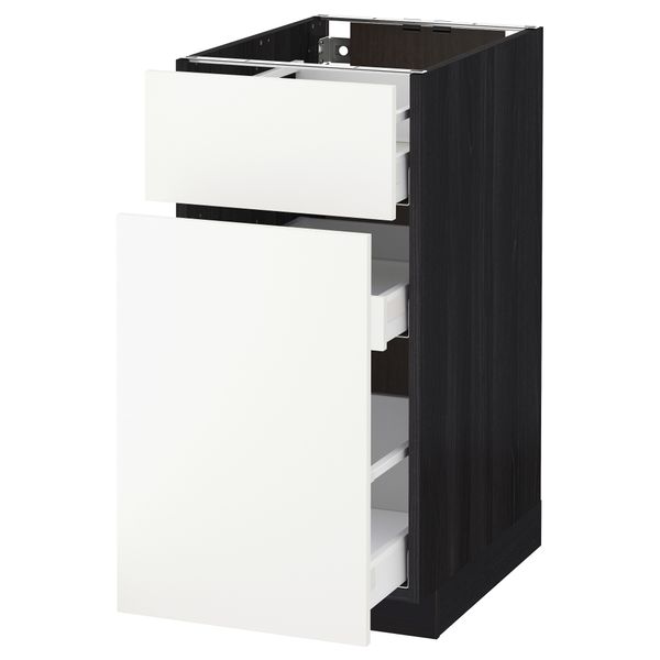 Напольный шкаф, выдвижной секцией, ящик МЕТОД / МАКСИМЕРА, черный, Хэггеби белый - схема-чертеж с размерами