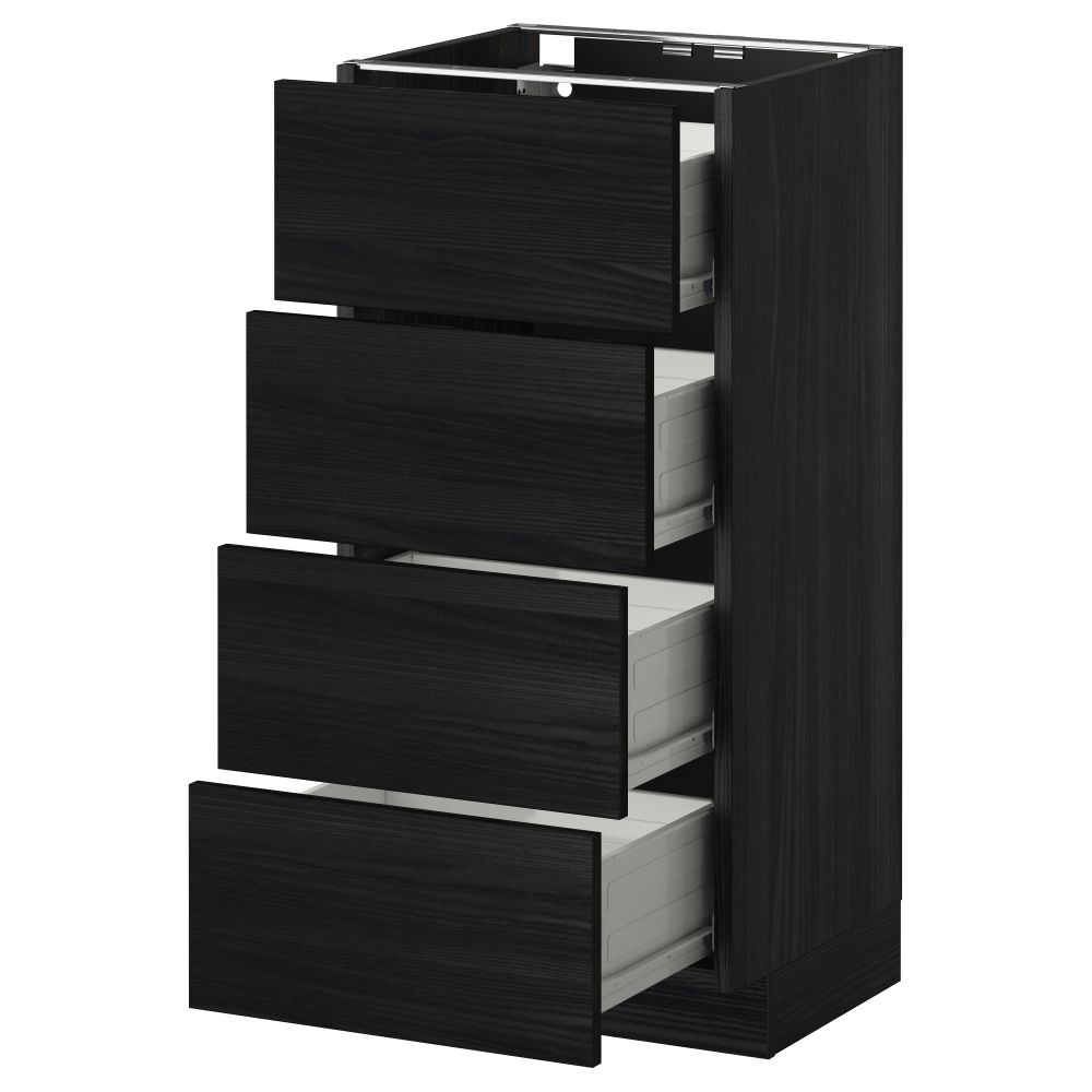 Напольный шкаф 4 фронтальных панели, 4 ящика МЕТОД / ФОРВАРА, черный, Тингсрид черный - схема-чертеж с размерами