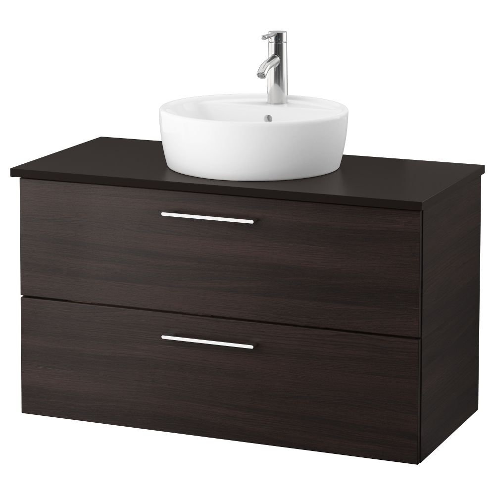 Шкаф п-раковину/столешн45/раковина ГОДМОРГОН/ТОЛКЕН / ТОРНВИКЕН, черно-коричневый, антрацит (102x49x74 см) - фото 1