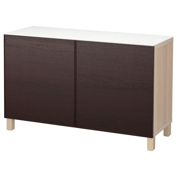 Комбинация для хранения с дверцами БЕСТО, под беленый дуб, Инвикен черно-коричневый (120x42x74 см) - фото 1