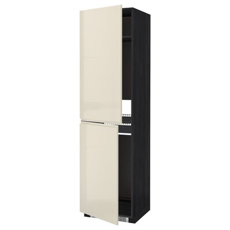 Высокий шкаф для холодильник/мороз, черный, Воксторп глянцевый светло-бежевый 60x60x220 см IKEA МЕТОД 892.243.65