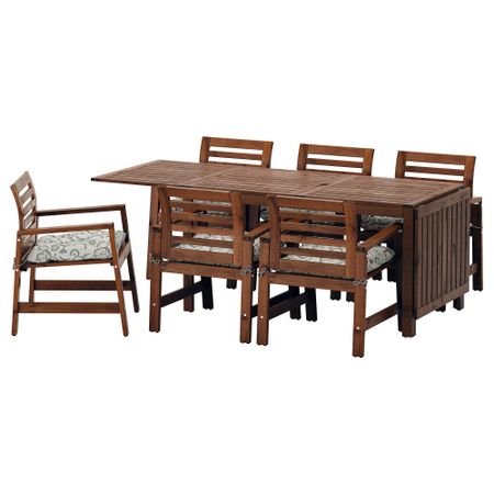 Стол + 6 кресел, для сада ЭПЛАРО, коричневая морилка, Стегон бежевый
