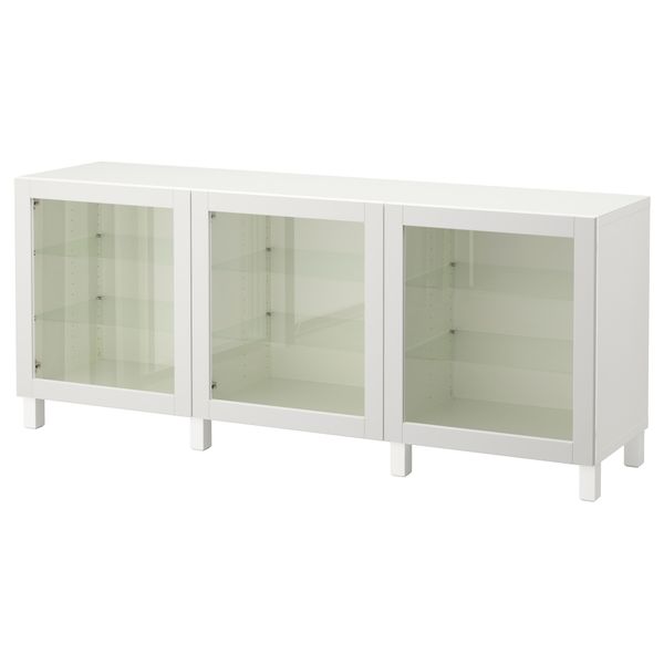 Комбинация для хранения с дверцами БЕСТО, белый, Синдвик светло-серый прозрачное стекло (180x40x74 см) - фото 1