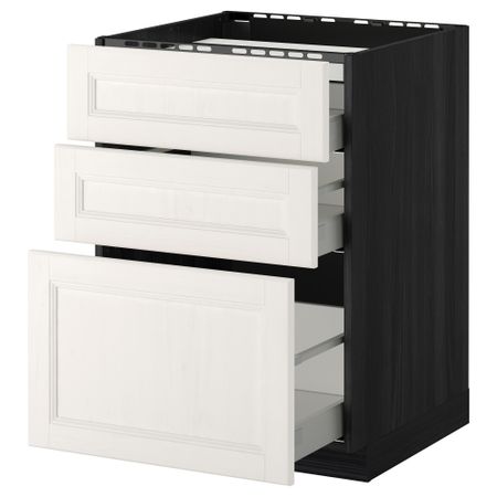 Напольный шкаф, 3 фронтальных панели, 3 ящика МЕТОД / МАКСИМЕРА, черный, Лаксарби белый