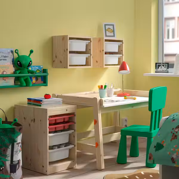 TROFAST Комбинация с контейнером/лотками - светлая беленая сосна красный/белый 32x44x52 см - фото 2