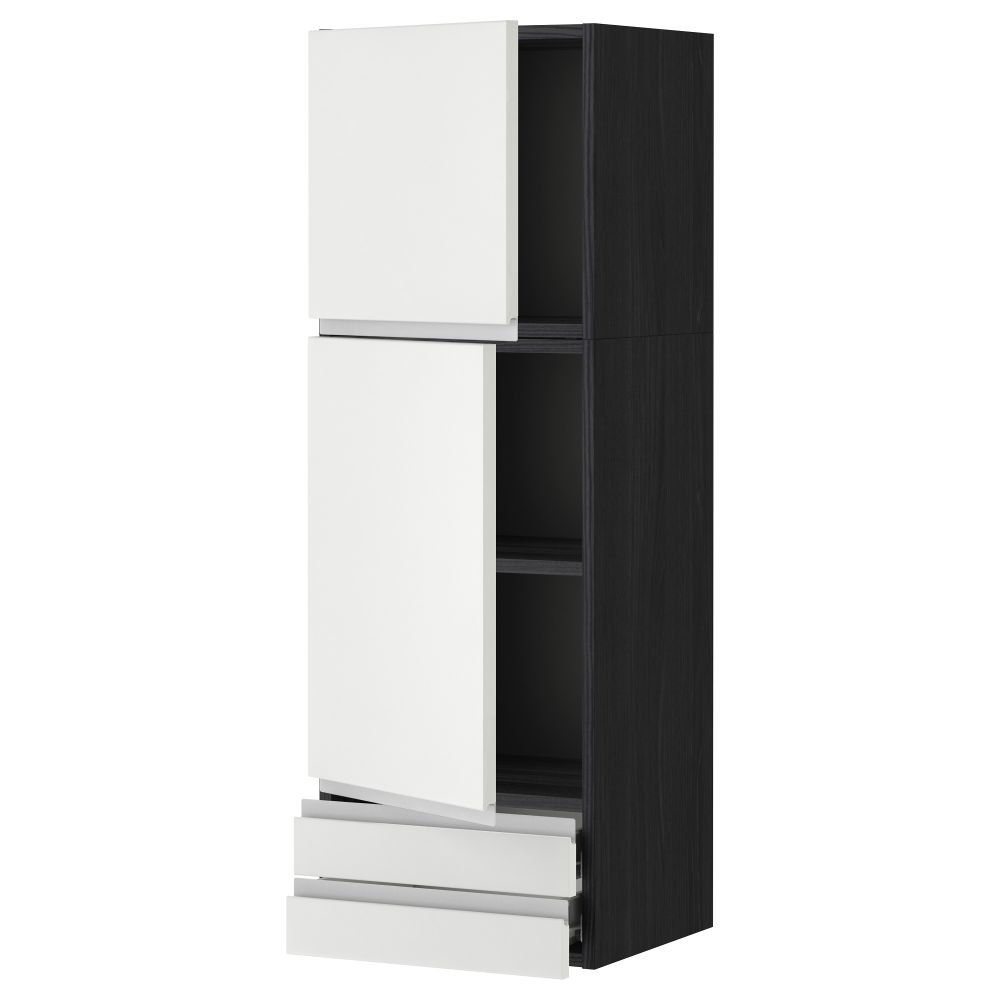 Навесной шкаф, 2 дверцы, 2 ящика МЕТОД / ФОРВАРА, черный, Нодста белый - фото 1