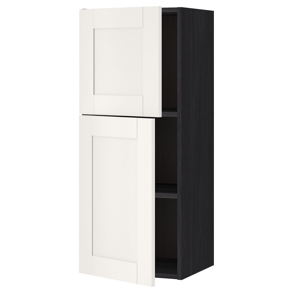 Навесной шкаф с полками, 2 дверцы МЕТОД, черный, Сэведаль белый - схема-чертеж с размерами