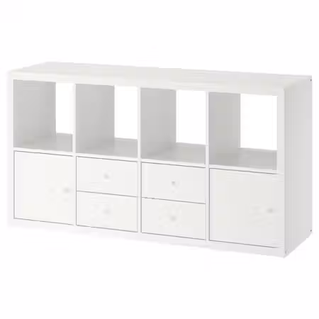 KALLAX Стеллаж с 4 вставками - белый 147x77 см