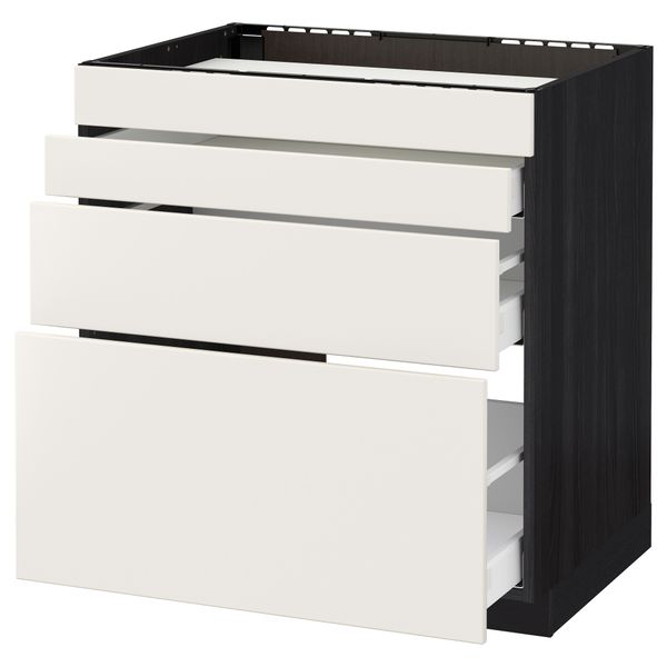 Напольный шкаф для духовки, 4фасада, 3 ящика МЕТОД / МАКСИМЕРА, черный, Веддинге белый - схема-чертеж с размерами
