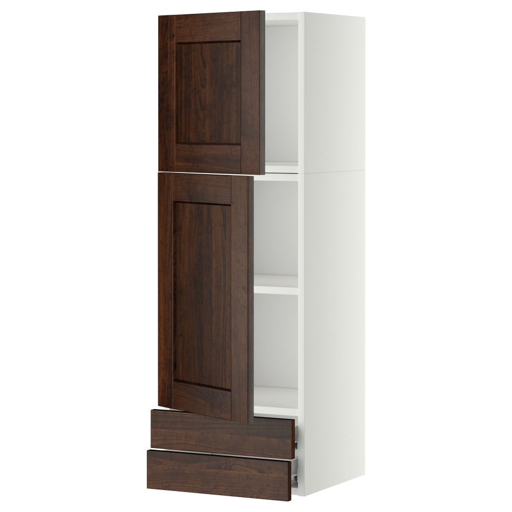 Навесной шкаф, 2 дверцы, 2 ящика МЕТОД / ФОРВАРА, белый, Эдсерум коричневый - фото 1