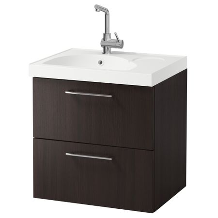 Шкаф для раковины с 2 ящиками ГОДМОРГОН, черно-коричневый (60x49x64 см)