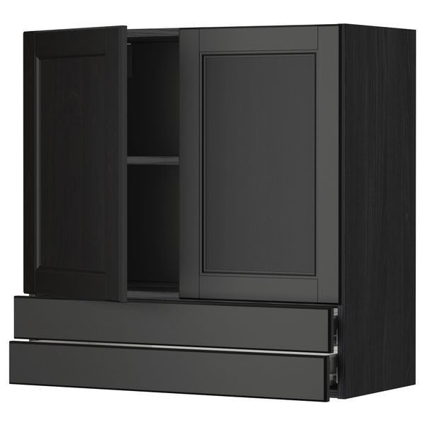 Навесной шкаф, 2 дверцы, 2 ящика МЕТОД / ФОРВАРА, черный, Лаксарби черно-коричневый - фото 1