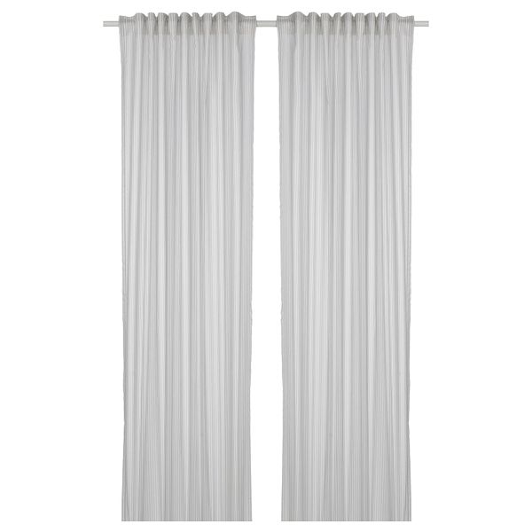 Гардины, 2 шт., белый, светло-серый в полоску 120x300 см IKEA BYMOTT БЮМОТТ 904.666.88 - фото 1