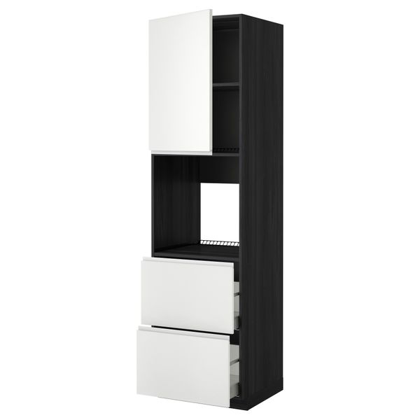 Высокий шкаф для духовки + дверца, 2 форнтальных, 2 высоких ящик МЕТОД / МАКСИМЕРА, черный, Нодста белый - фото 1