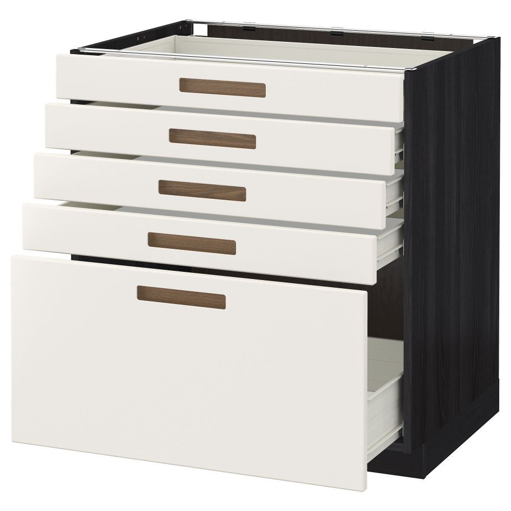 Напольный шкаф с 5 ящиками МЕТОД / ФОРВАРА, черный, Мэрста белый - схема-чертеж с размерами