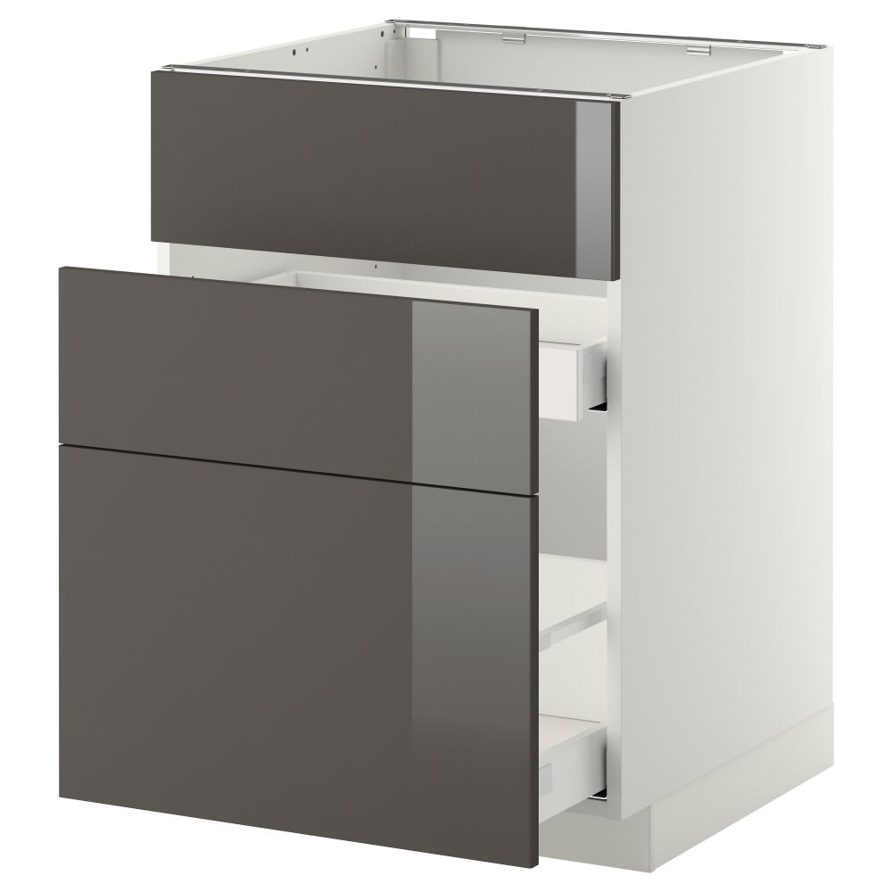Напольный шкаф под мойку + 3 фронтальных панели, 2 ящика МЕТОД / МАКСИМЕРА, белый, Рингульт серый - схема-чертеж с размерами