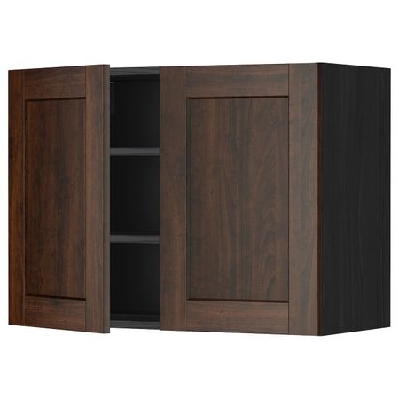Навесной шкаф с полками/2дверцы, черный/Эдсерум коричневый 80x60 см IKEA МЕТОД 392.267.34