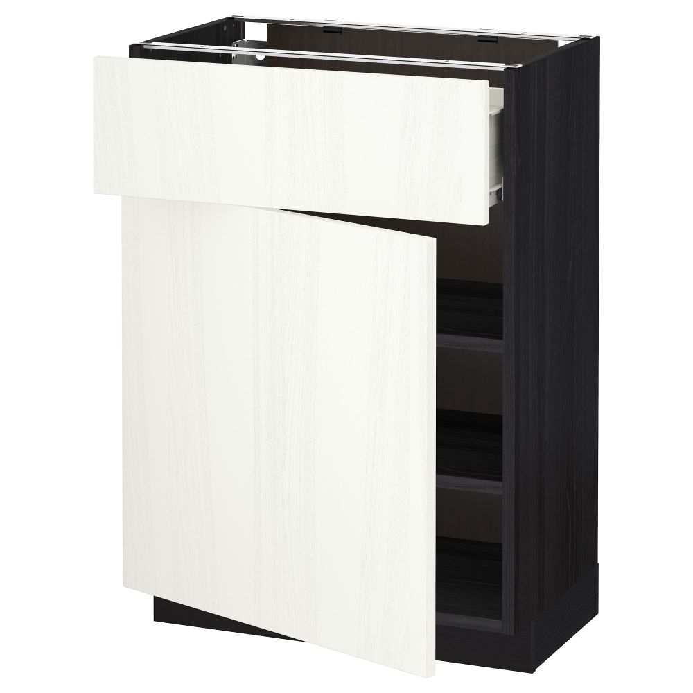 Напольный шкаф с ящиком, дверью МЕТОД / ФОРВАРА, черный, Росдаль белый - схема-чертеж с размерами