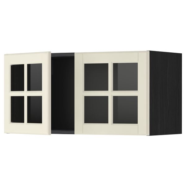 Навесной шкаф с 2 стеклянная дверями МЕТОД, черный, Будбин белый с оттенком (80x40 см) - схема-чертеж с размерами