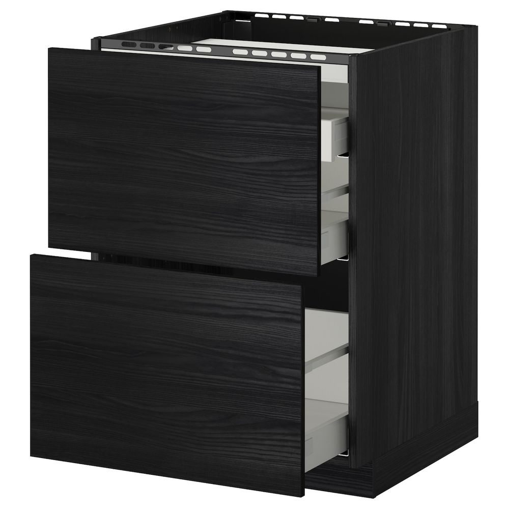 Напольный шкаф, 2 фронтальных панели, 3 ящика, черный, Тингсрид черный 60x60 см IKEA МЕТОД / МАКСИМЕРА 492.356.29 - схема-чертеж с размерами