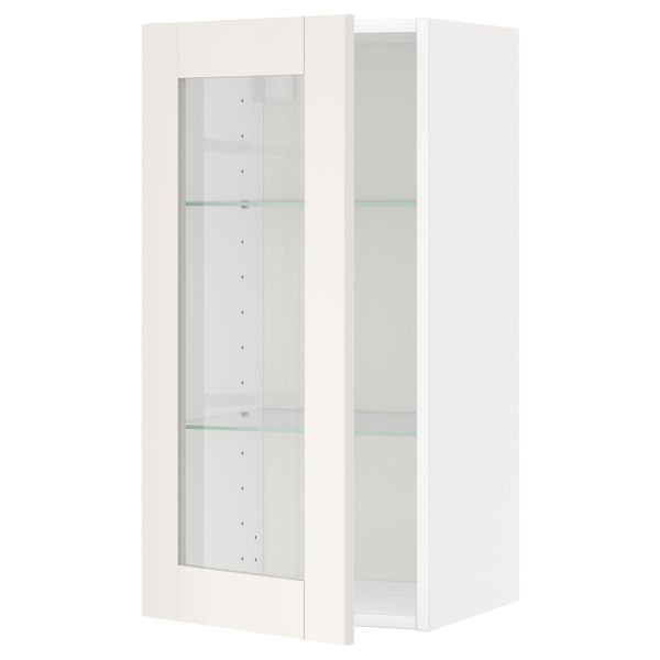 Навесной шкаф/полки/стеклян дверца, белый/Сэведаль белый 40x80 см IKEA METOD МЕТОД 494.472.78 - фото 1