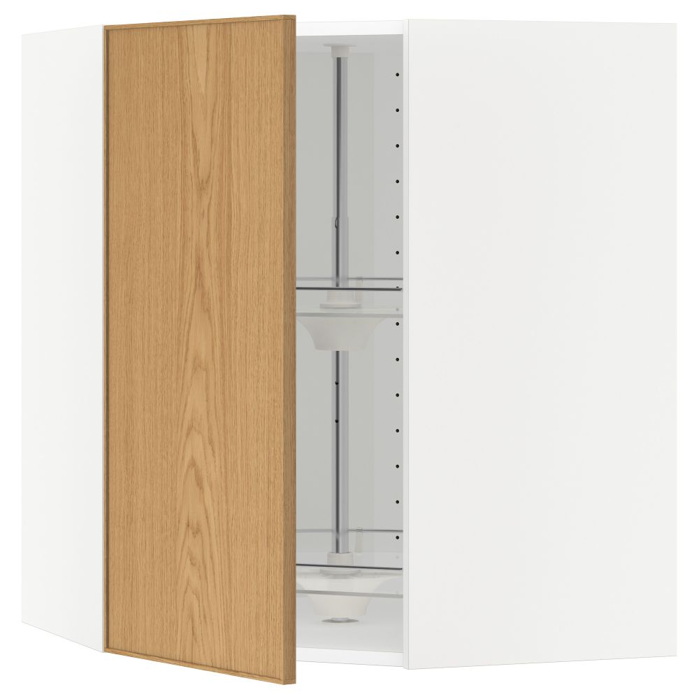 Угловой навесной шкаф с вращающейся секцией МЕТОД, белый, Экестад дуб - схема-чертеж с размерами